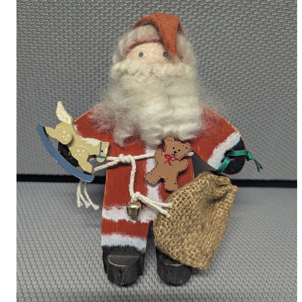 Vintage Folk Art Wooden Santa Claus Figurine Rustic Christmas Decor 6.5 Inch